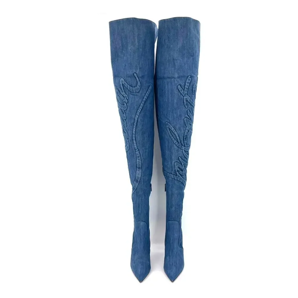 Christian Louboutin Kate Botta Alta 100 Loubi Jeans Thigh High Boots 36.5